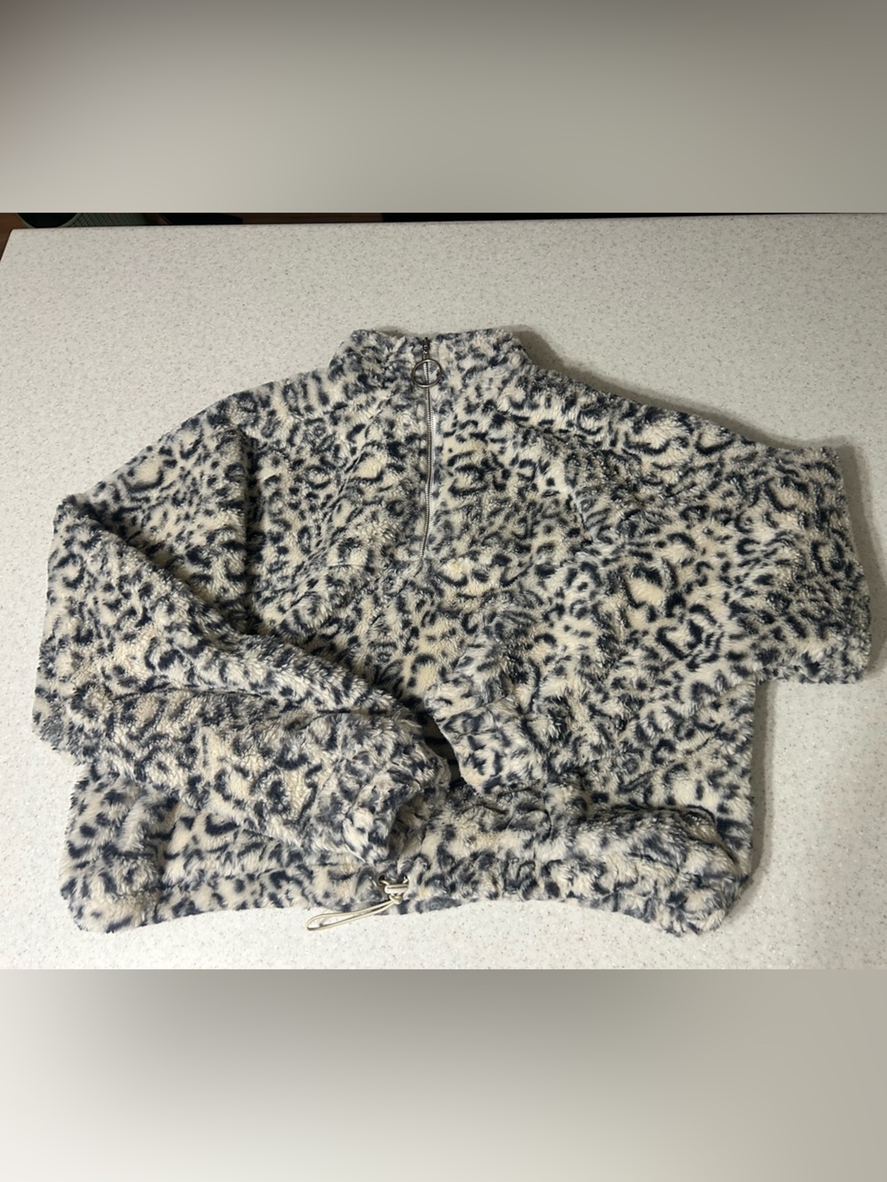 Motel Rocks Cream and Navy Leopard Pront Quarter-Zip Pullover